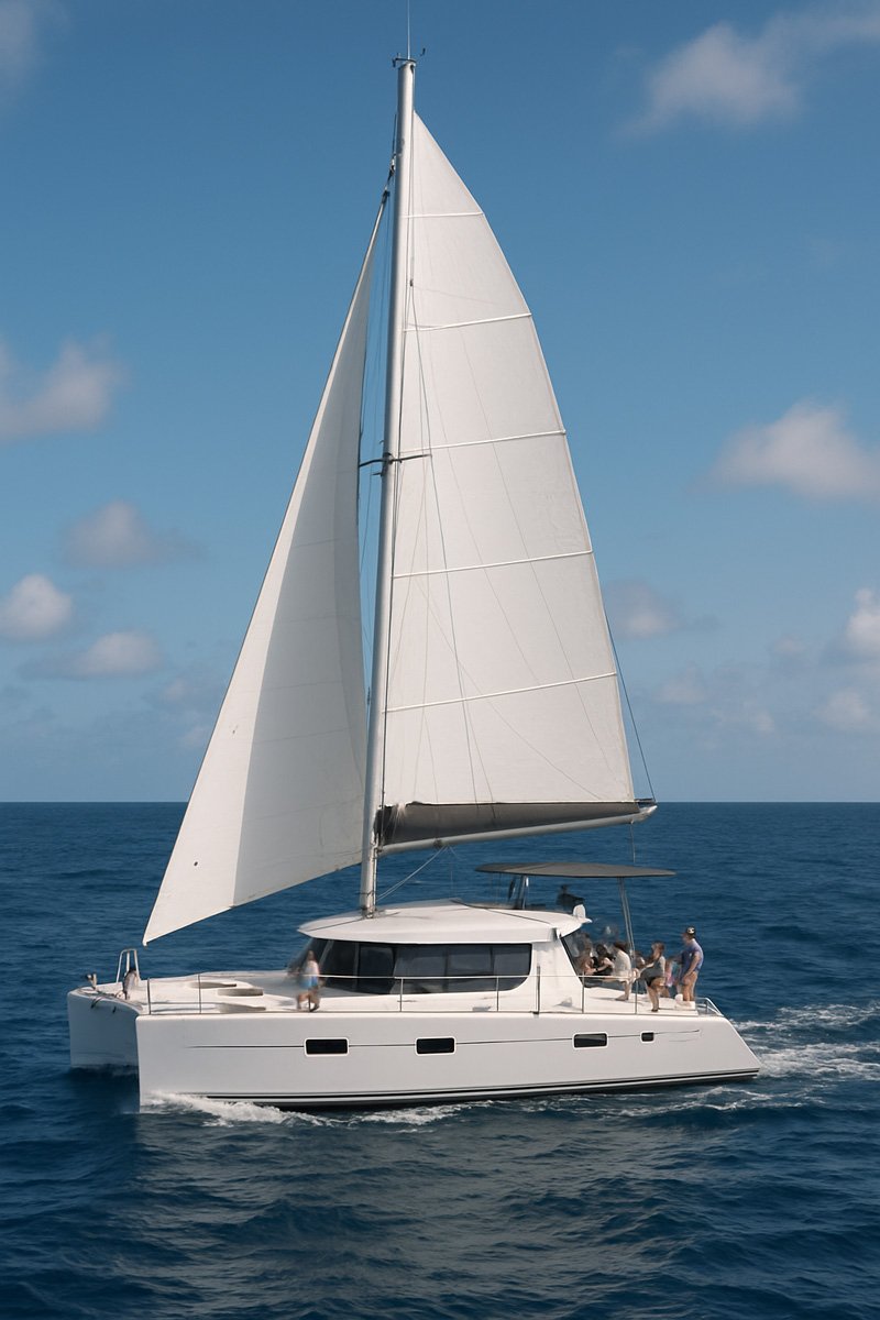 Navigation en catamaran avec un petit groupe en mer, cadre propice à un séminaire de travail ou de cohésion